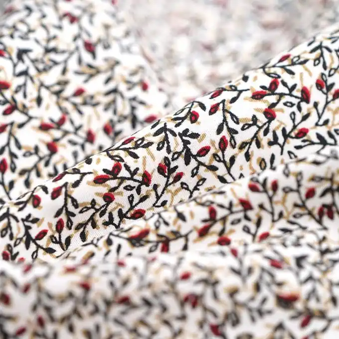 Baumwoll-Popeline kleine Blätter écru Top-Seller