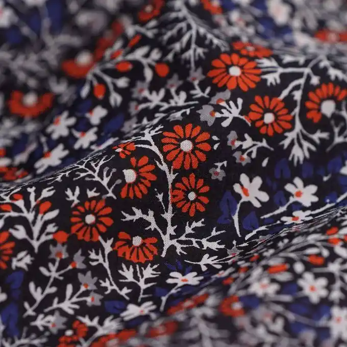 Ausverkauf Batist aus Bio-Baumwolle Pflanzen marineblau