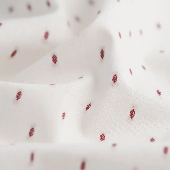 Polyester-Baumwoll-Stoff mit bordeaux-weißen Tupfenmuster Top-Seller