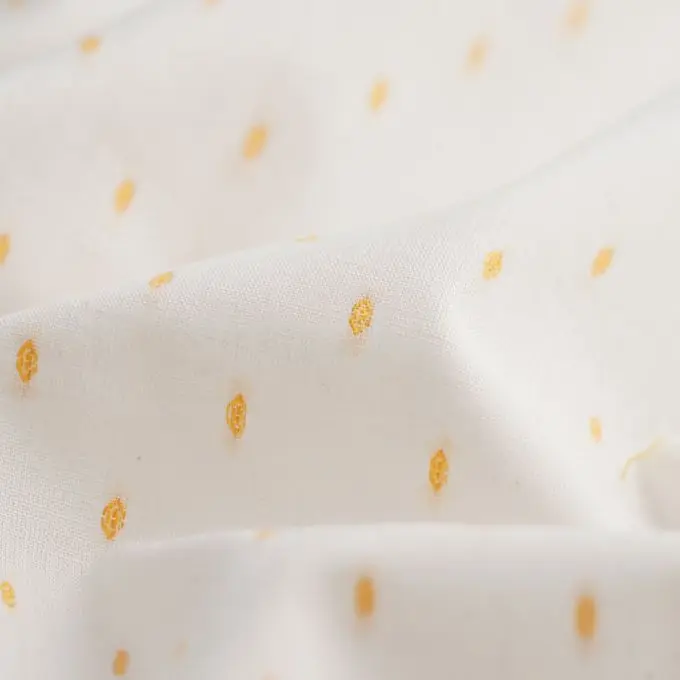 Polyester-BaumwollStoff mit gelben Senf- und weißen Tupfen Exklusiv