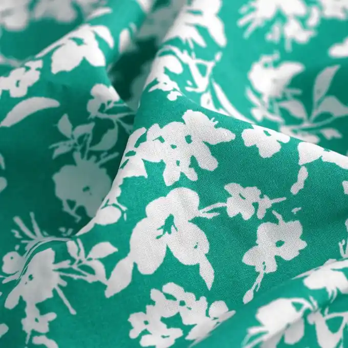 Popeline Viskose Ecrovero Blumen Seegrün Heißes Angebot