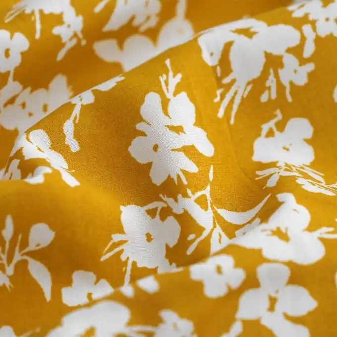 Neu Popeline Viskose Ecrovero Blumen Ocker