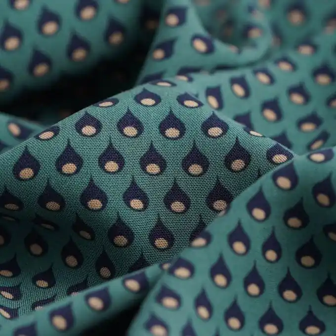 Echt Viskose-Popeline Tropfen blau grün