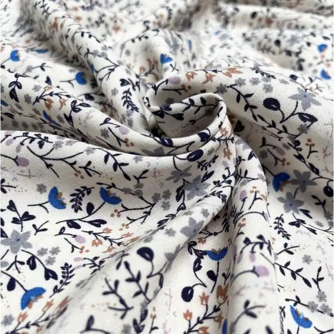 Popeline Viskose Blätter Ecru Sichere Zahlung