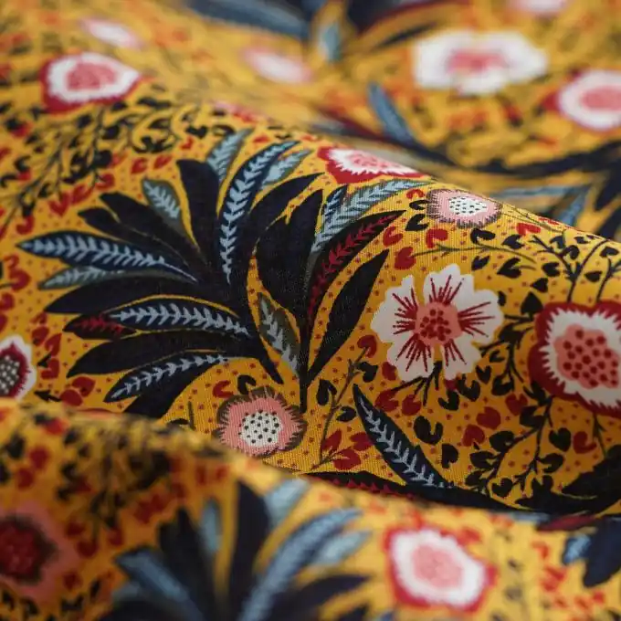 Mega-Angebot Baumwoll-Popeline indische Motive senfgelb