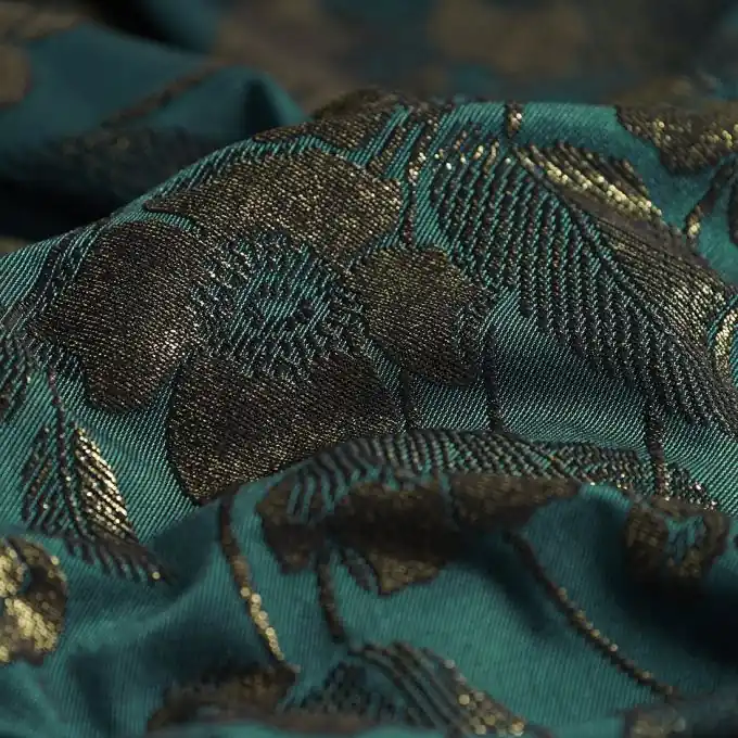 Strickstoff Polyester Blumen gold grün Bestpreis