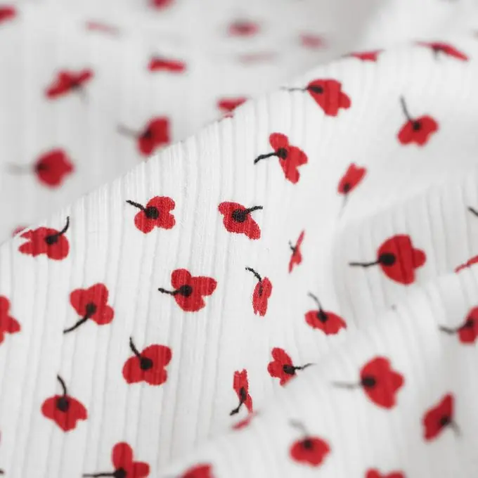 Baumwoll-Jersey gerippt Mohnblumen rot Jetzt Zugreifen