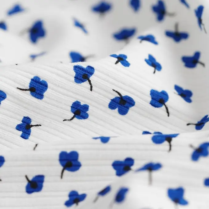 Baumwoll-Jersey gerippt Mohnblumen blau Heißes Angebot