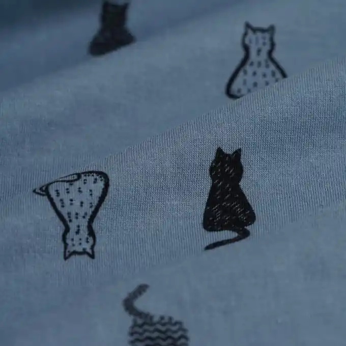 Baumwolljersey Katzen blau Zertifiziert