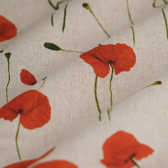 Dicker Baumwollstoff Leinenlook Mohnblumen Neue Ware
