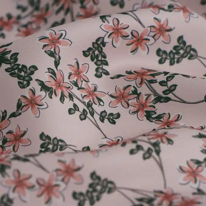 Twill recyceltes Polyester Blumen Blassrosa Saisonangebot