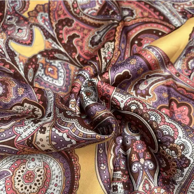 Twill recyceltes Polyester Paisley Ocker Premium