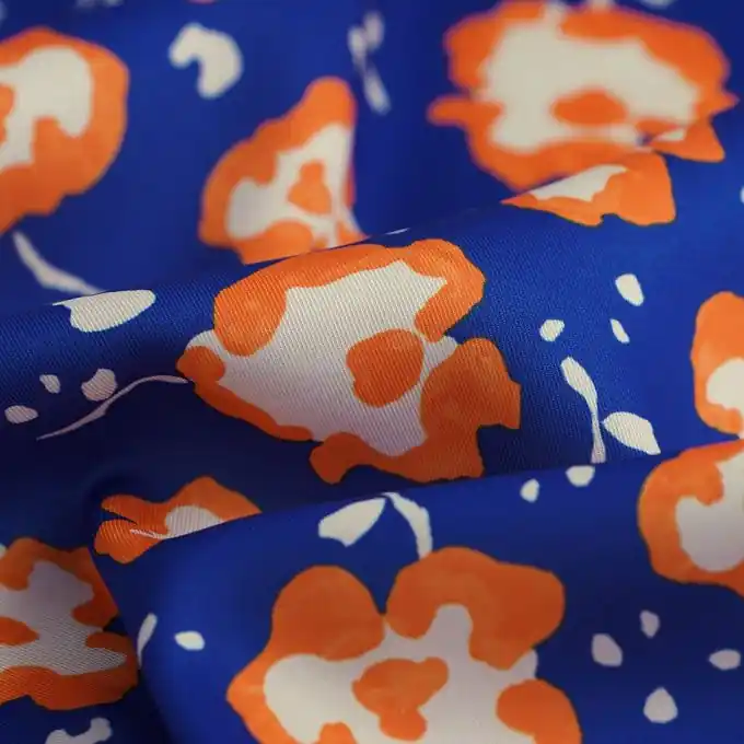 Weltweiter Versand Twill-Stoff recyceltes Polyester Blumen Blau