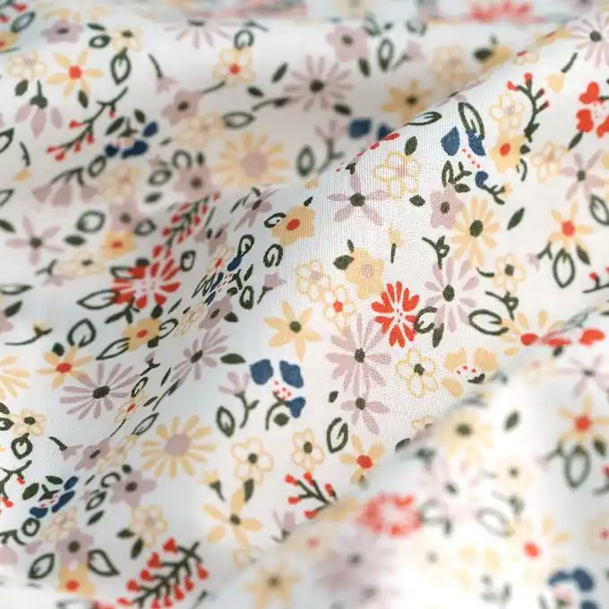 Sonderangebot Popeline Baumwolle Herbarium Bunt Weiß