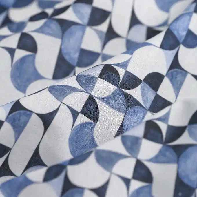 Preiswert Blaues geometrisches Baumwoll-Popeline-Stoff