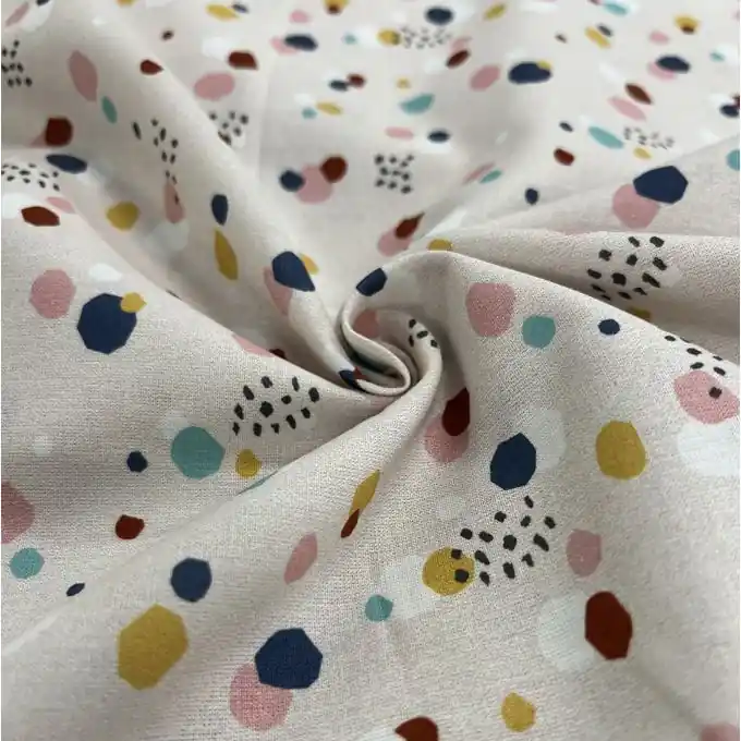 Baumwollpopeline Stoff mit bunten Konfetti-Beige-Farben Großhandel