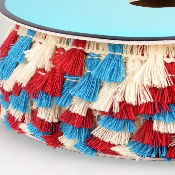 Borte Pompon 15mm Blau/Weiß/Rot Günstig