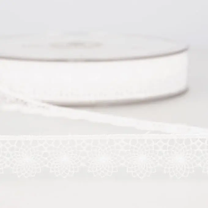 Band mit Stickereien Tüll 16mm Weiß Ausverkauf