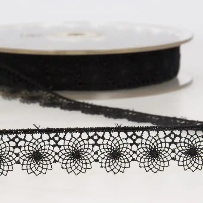 Band mit Stickereien Tüll 16mm Schwarz Neue Kollektion