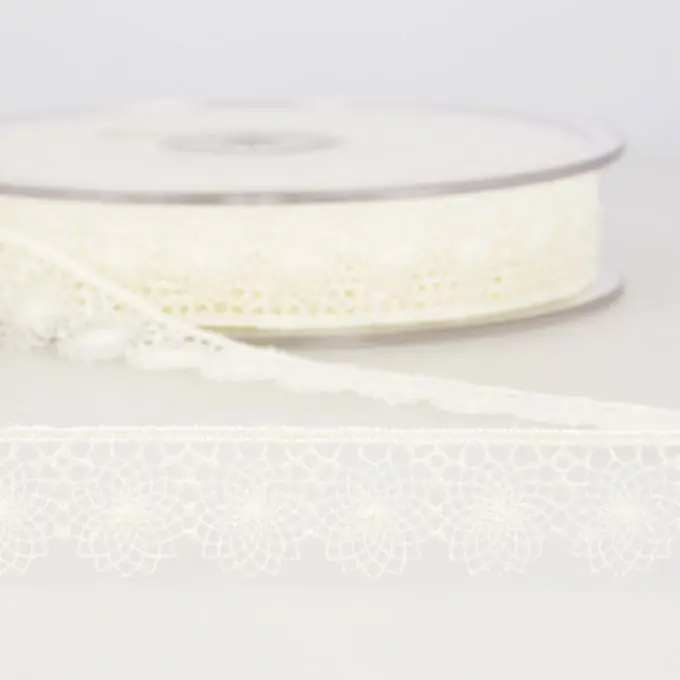 Meistverkauft Band mit Stickereien Tüll 16mm Ecru