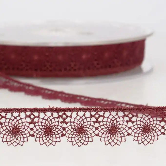 Sonderaktion Band mit Stickereien Tüll 16mm Weinrot