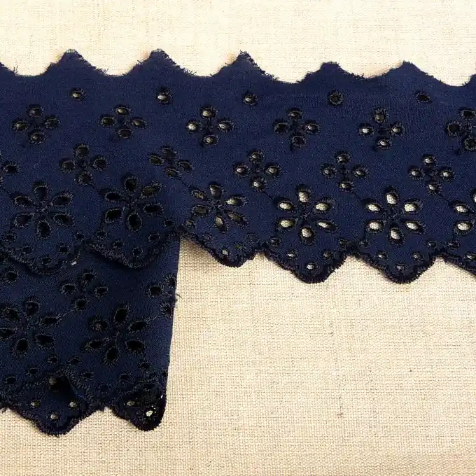 Markenprodukt Band mit Stickereien Blumen 63mm Marineblau