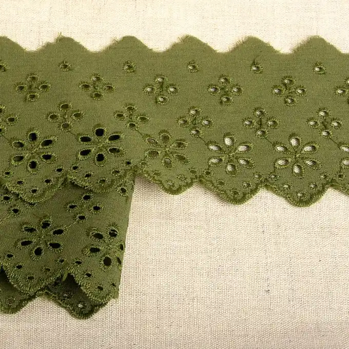 Band mit Stickereien Blumen 63mm Olivgrün Jetzt Zugreifen