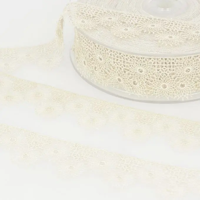 Band mit Stickereien Sonne Tüll 30mm Ecru Super-Preis