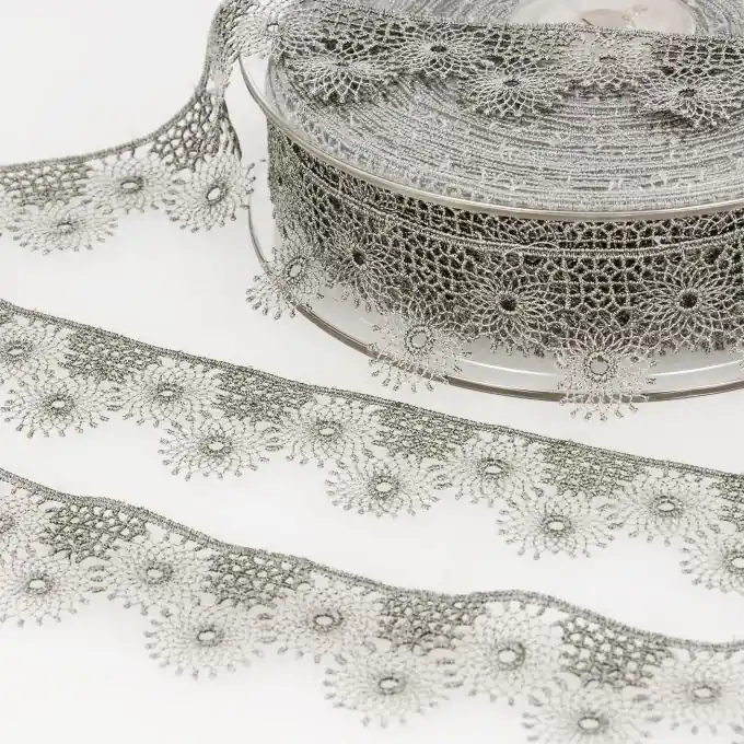 Neue Kollektion Band mit Stickereien Sonne Tüll 30mm Grau