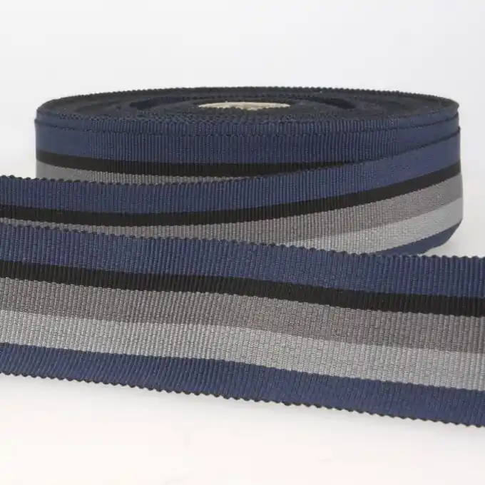 Premium Grobkörniges Band Streifen Marineblau Grau 25mm