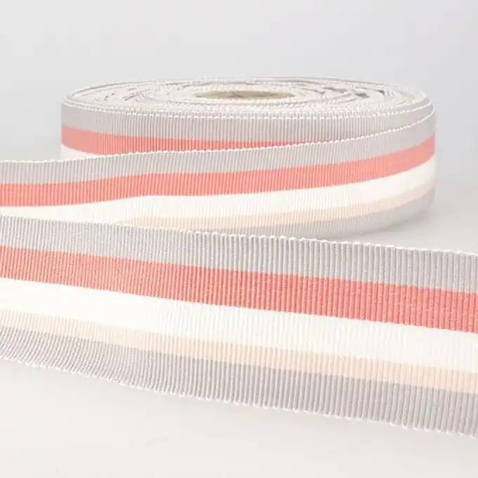 Grobkörniges Band StreifenGrau/Rosa 25mm Billig