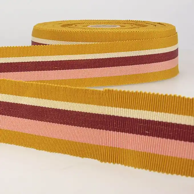 Abverkauf Grobkörniges Band Streifen Senfgelb/Rosa 25mm