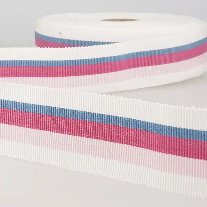 Schneller Versand Grobkörniges Band Streifen Ecru Bunt 25mm