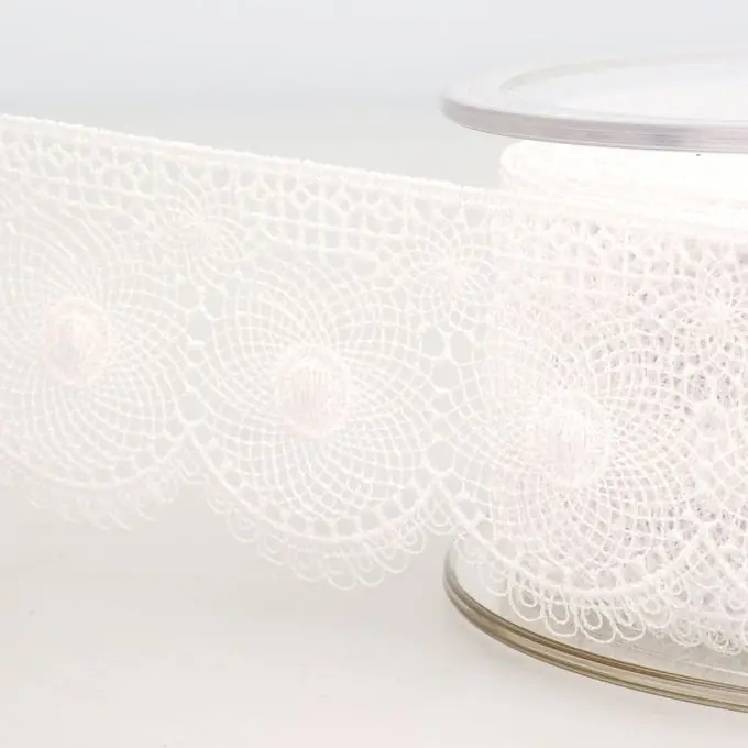 Kostenloser Versand Band mit Stickereien Tüll Rund 40mm Weiß