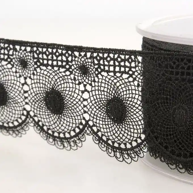 Band mit Stickereien Tüll Rund 40mm Schwarz Begrenztes Angebot