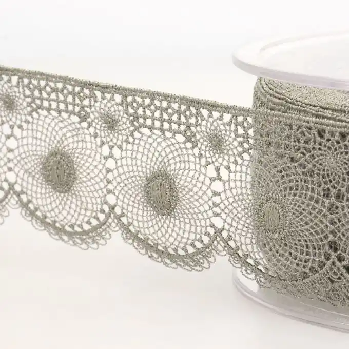 Kostenfreie Lieferung Band mit Stickereien Tüll Rund 40mm dunkelgrau