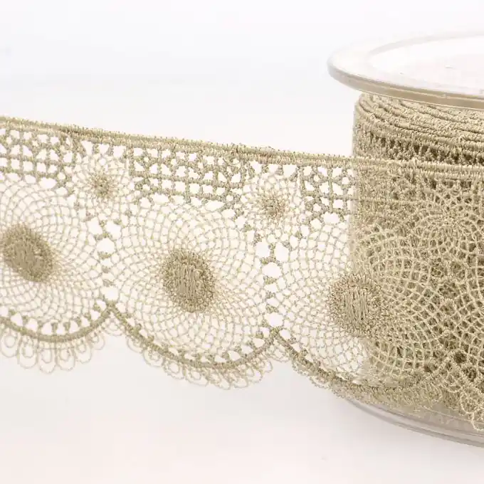 Direktkauf Band mit Stickereien Tüll Rund 40mm Taupe