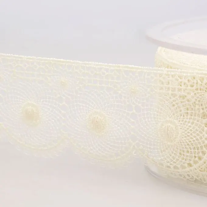 Band mit Stickereien Tüll Rund 40mm Ecru Zertifiziert