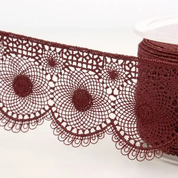 Highlight Band mit Stickereien Tüll Rund 40mm Weinrot