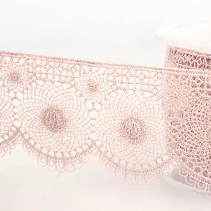 Sale Band mit Stickereien Tüll Rund 40mm Blassrosa