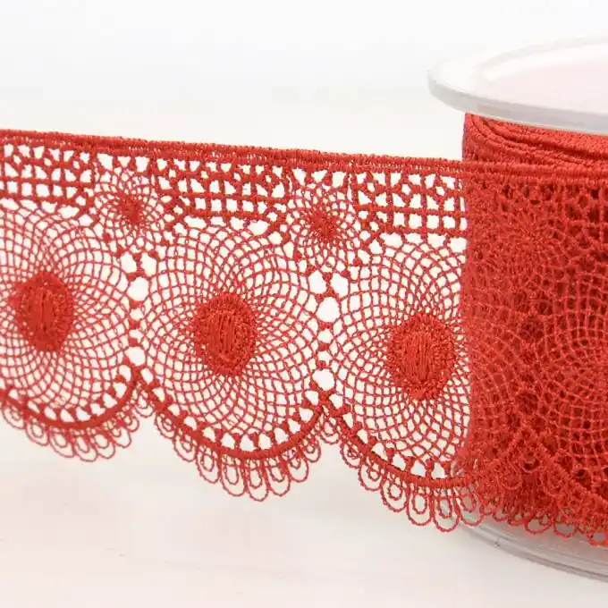 Band mit Stickereien Tüll Rund 40mm Rot Kostenloser Versand