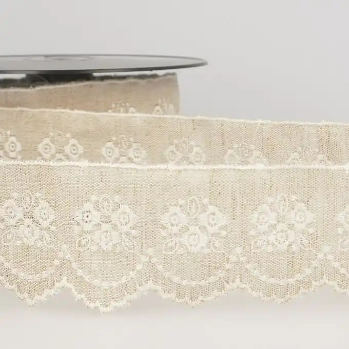 Band Broderie Anglaise Leinen 40mm Blumen Nur Für Kurze Zeit