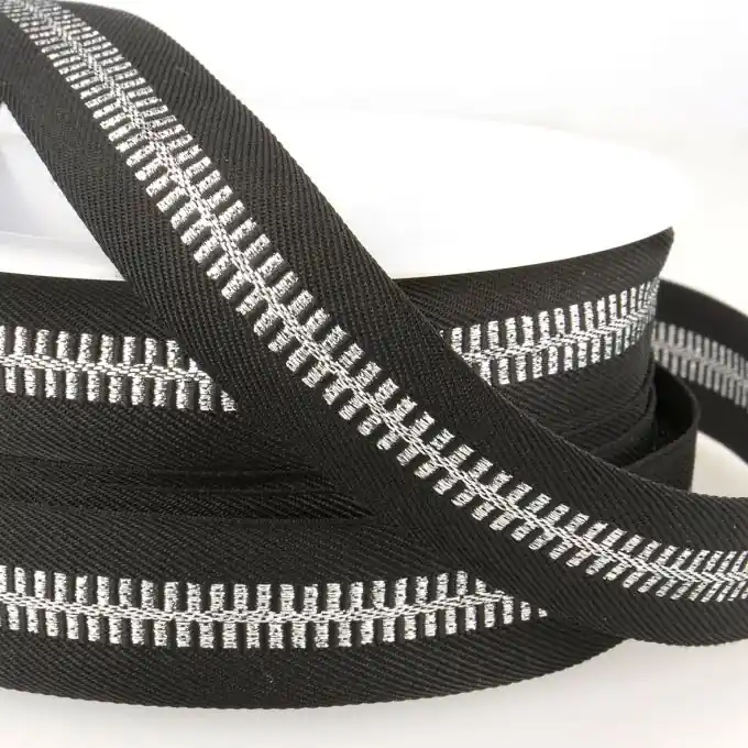 Band Schwarz 20mm Reißverschlussoptik Silbern Online Kaufen