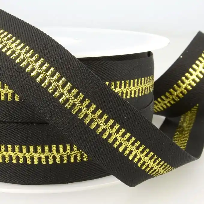Band Schwarz 20mm Reißverschlussoptik Gold Günstig