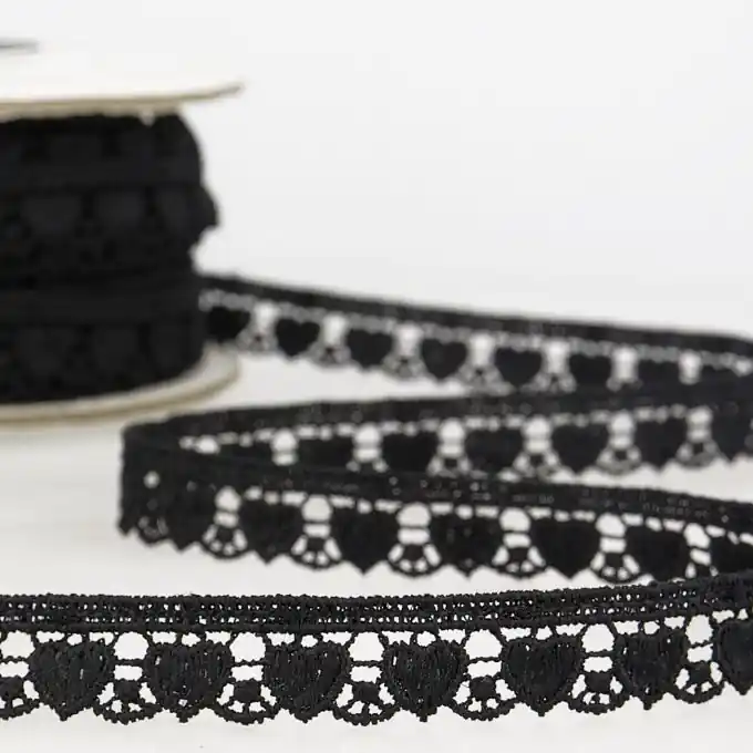 Guipure-band Herz 13mm Schwarz Abverkauf