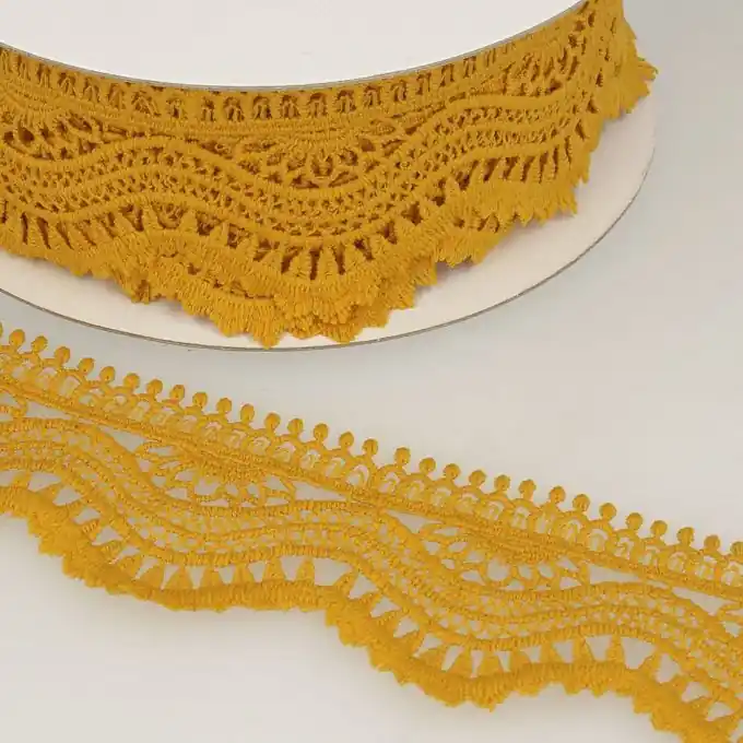 Preisknaller Guipure-Band Welle 60mm Senfgelb