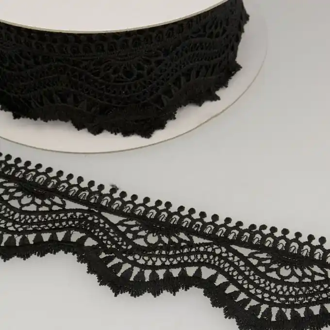 Abverkauf Guipure-Band Welle 60mm Schwarz