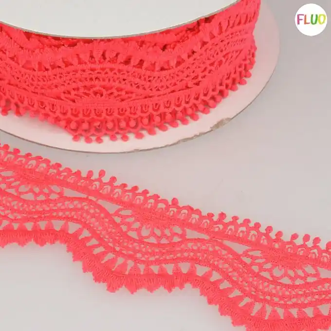 Kostenloser Versand Guipure-Band Welle 60mm Rosa Neon