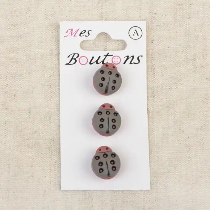 3er Set Knöpfe Marienkäfer Blaugrau Sale