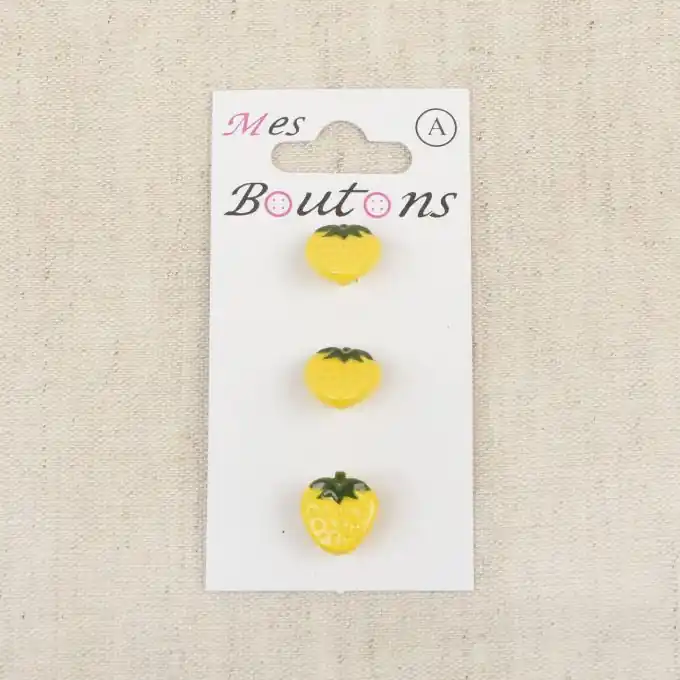 3er Set Knöpfe Erdbeeren Gelb Preis Gesenkt